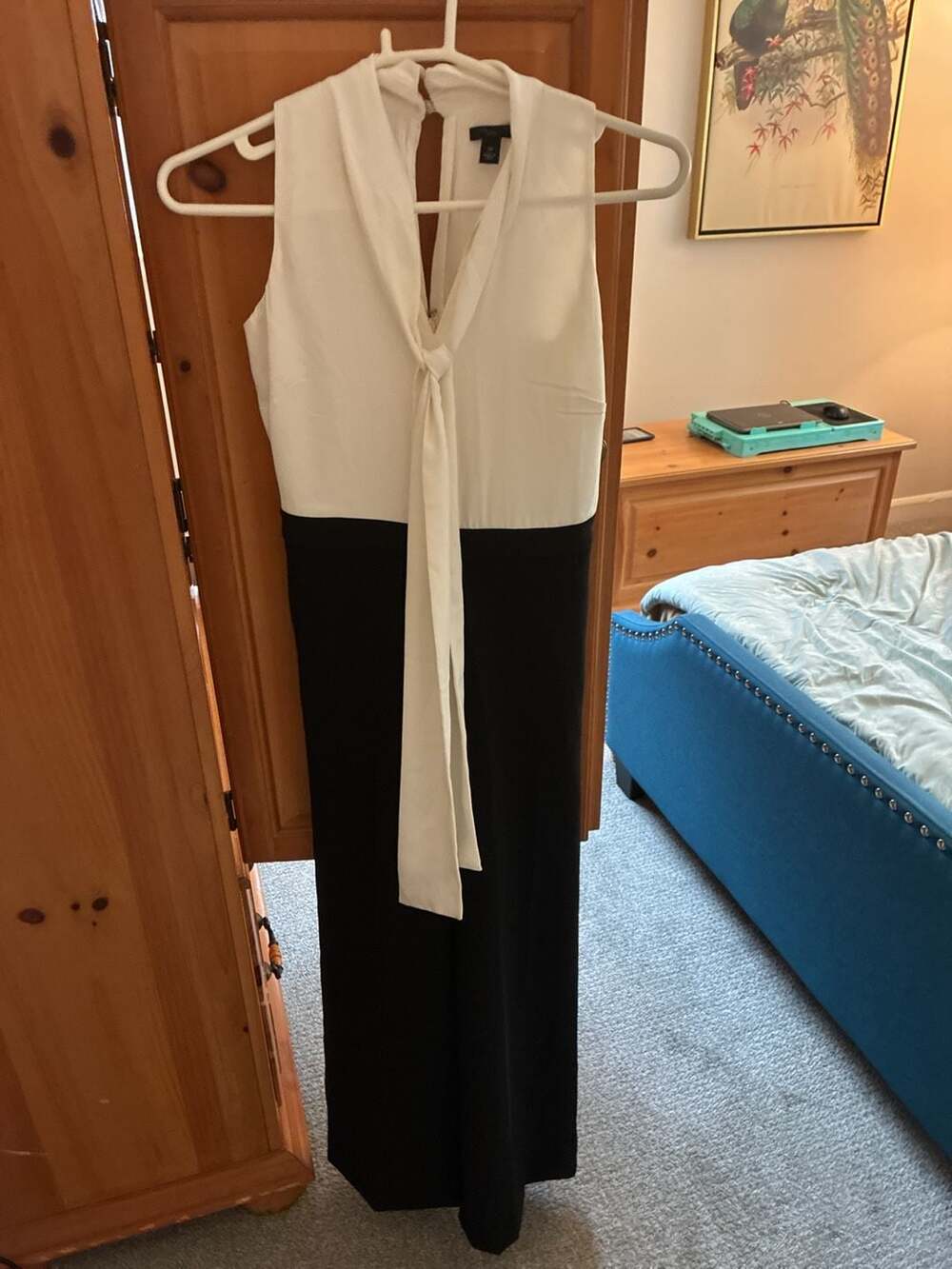 Ann Taylor Petite Jumpsuit Size 00P Black White Tie Neck